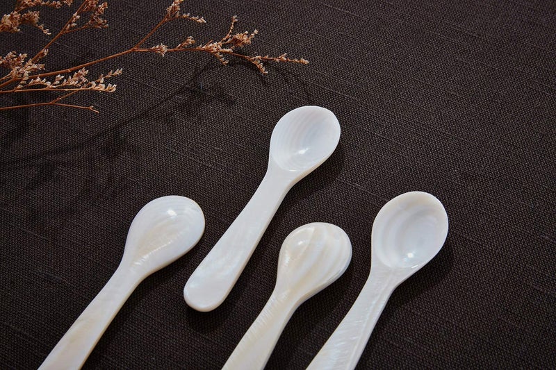 DUEBEL Set of 10 White Mother of Pearl MOP Caviar Spoons for Caviar, Egg, Icecream, Coffee Serving (White, 8x2.3cm) - Image 3